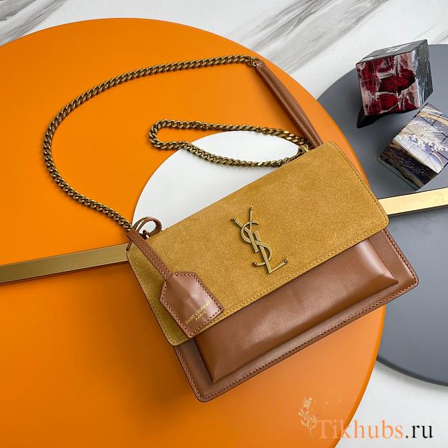 Saint Laurent Sunset medium shoulder bag in brown leather and suede 22×8×16 cm - 1