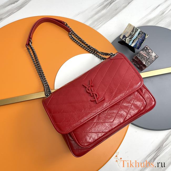 Saint Laurent Niki Baby shoulder bag in red crinkled 28-21-8cm - 1