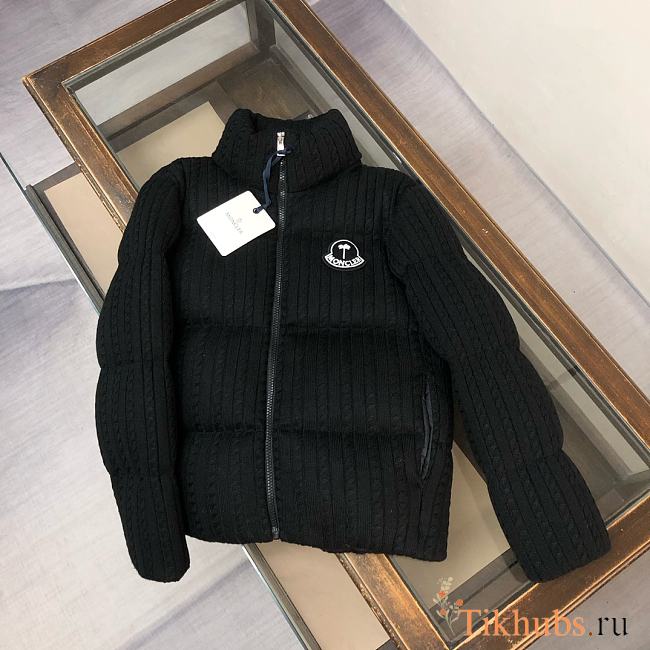 Moncler x Palm Angels Austru cable-knit wool short down jacket in black - 1