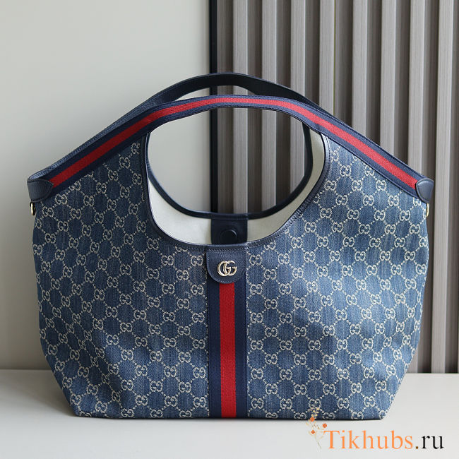 Gucci Giglio tote bag in blue and white GG denim with red and blue Web trim 60 x 47 x 16㎝ - 1