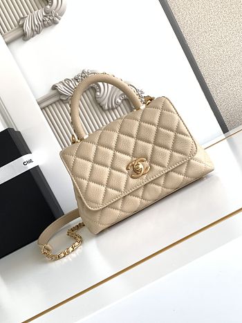 Chanel Mini Coco Handle bag in beige caviar leather with light gold hardware size 19 cm