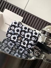 Chanel Satin Sequin Embellished Flower Mini Rectangular Flap Black White Blue 20x14x7cm - 1