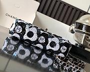 Chanel Satin Sequin Embellished Flower Mini Rectangular Flap Black White Blue 20x14x7cm - 6