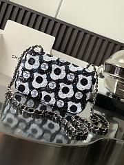Chanel Satin Sequin Embellished Flower Mini Rectangular Flap Black White Blue 20x14x7cm - 4