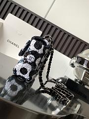 Chanel Satin Sequin Embellished Flower Mini Rectangular Flap Black White Blue 20x14x7cm - 3