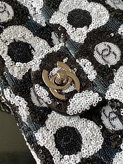 Chanel Satin Sequin Embellished Flower Mini Rectangular Flap Black White Blue 20x14x7cm - 2