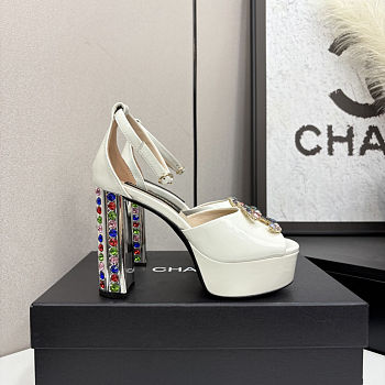Chanel high-heeled sandals with rhinestones white 11cm