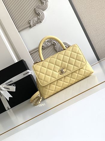 Chanel Coco flap bag with top handle, yellow 24cm