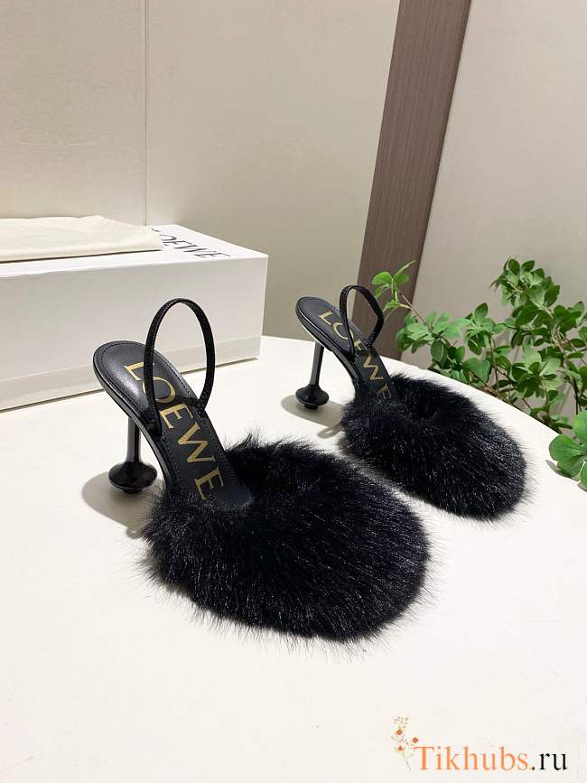 Loewe black shearling-trimmed heeled sandals 10 cm - 1