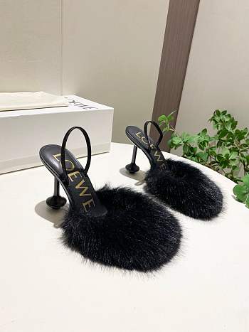Loewe black shearling-trimmed heeled sandals 10 cm