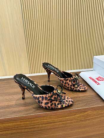 Versace 85mm Opera Bow leopard-print mules
