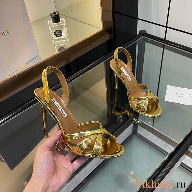Aquazzura Moves 105 sandals in gold metallic leather 10.5 cm - 1