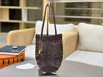 Chloé Summer Banana small tote bag in dark brown raffia 22*30*2cm