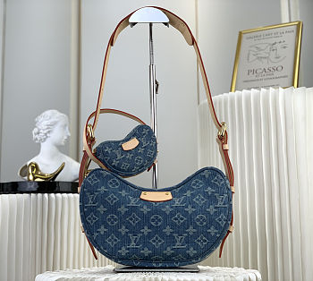 Louis Vuitton Croissant MM Monogram Denim Blue shoulder bag with a matching mini pochette 21X7X13 cm