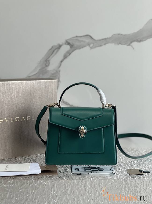  Bvlgari Serpenti Forever Medium Top Handle Bag in emerald green calf leather 20.5 X 15 X 9  - 1