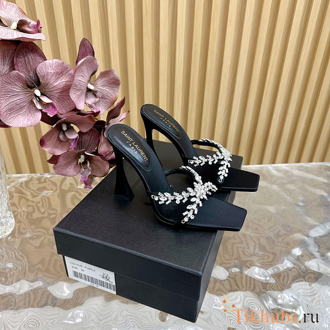 Saint Laurent open toe black crystal embellished pumps 10.5cm - 1