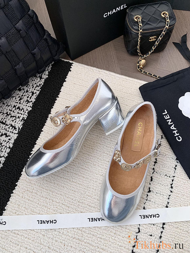 Chanel Mary Jane shoes in a silver metallic finish  - 1