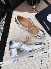 Chanel Mary Jane shoes in a silver metallic finish  - 5
