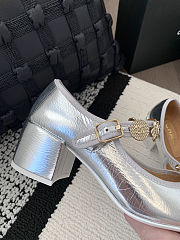 Chanel Mary Jane shoes in a silver metallic finish  - 4