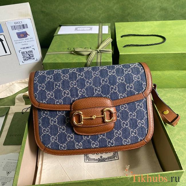 Gucci Blue/Brown GG Horsebit 1955 Edition Shoulder Bag 25.5x18x6cm - 1