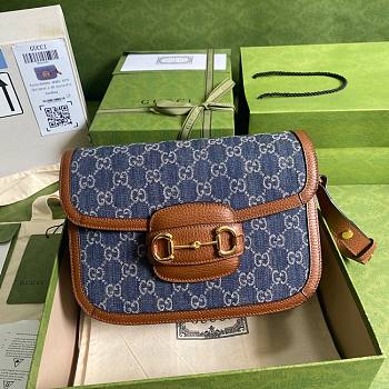 Gucci Blue/Brown GG Horsebit 1955 Edition Shoulder Bag 25.5x18x6cm