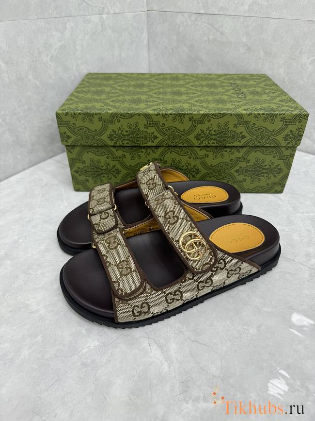 GG Slider Sandal with Double Beige and Black - 1