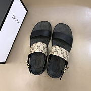 Gucci sandals with a black leather and GG canvas strap - 3