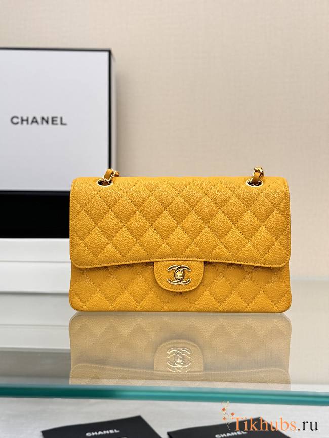 Chanel small classic double flap bag in yellow caviar leather with gold-tone hardware 25cm - 1