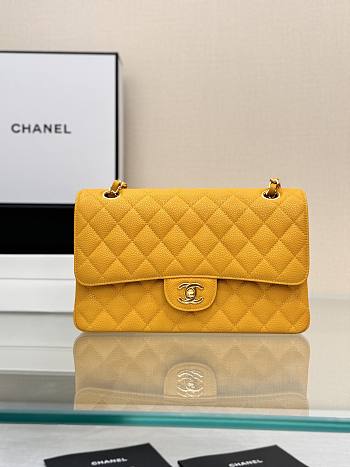 Chanel small classic double flap bag in yellow caviar leather with gold-tone hardware 25cm