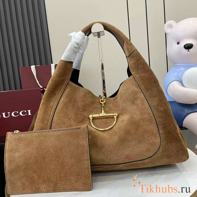 Gucci Softbit maxi shoulder bag in tan suede 46x26x16 cm - 1