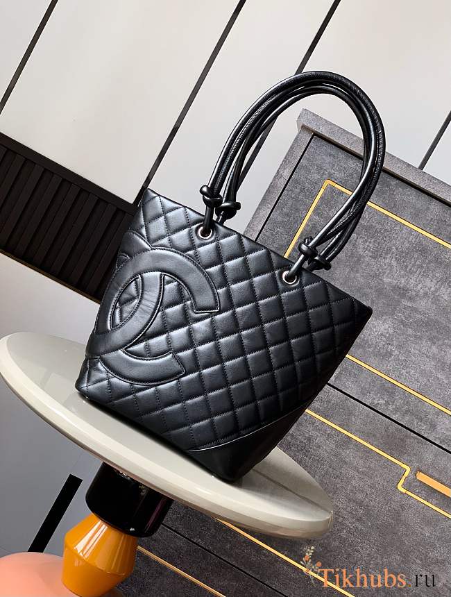 Chanel Cambon line Tote Bag Black 24X20X8cm - 1