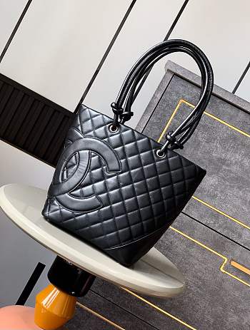 Chanel Cambon line Tote Bag Black 24X20X8cm