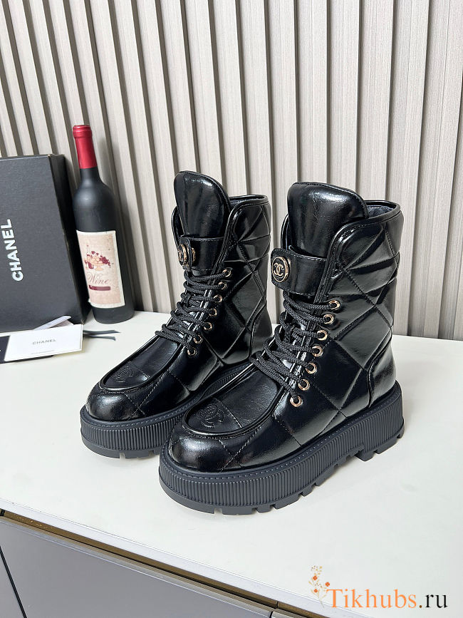 Chanel platform quilted leather combat boots - 1