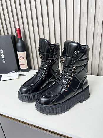 Chanel platform quilted leather combat boots