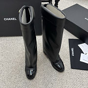 Chanel black leather fold-over boots with a cap toe and button details  - 4