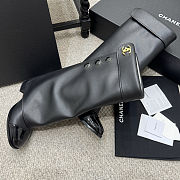 Chanel black leather fold-over boots with a cap toe and button details  - 3