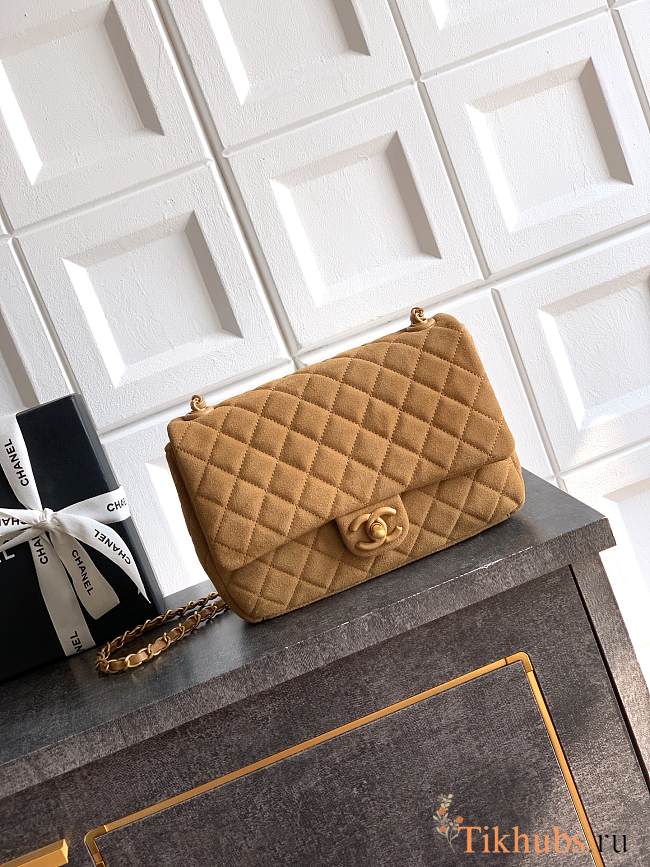 Chanel Mini Flap Bag in dark beige suede calfskin with gold-tone metal hardware 14x20x6 cm - 1