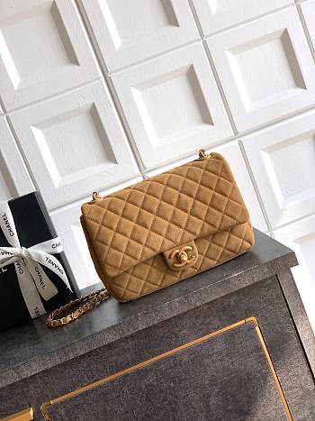 Chanel Mini Flap Bag in dark beige suede calfskin with gold-tone metal hardware 14x20x6 cm