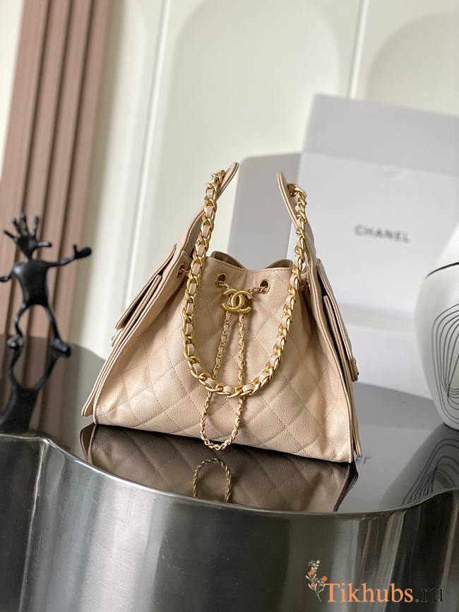 Chanel 25 Small Hobo Handbag in light beige 30*26*14cm. - 1