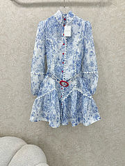 Zimmermann Floral Mini Dress, Mock Neck, Puff Sleeves, Belted Waist  - 1