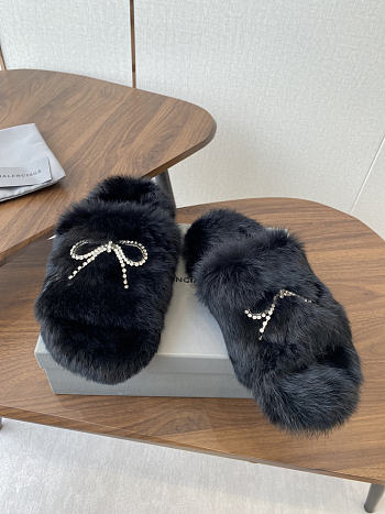 Balenciaga mink slippers in black color