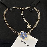 Chanel Blue Camellia Enamel Crystal Necklace with light gold hardware - 1