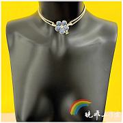 Chanel Blue Camellia Enamel Crystal Necklace with light gold hardware - 6