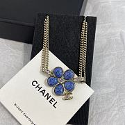 Chanel Blue Camellia Enamel Crystal Necklace with light gold hardware - 3