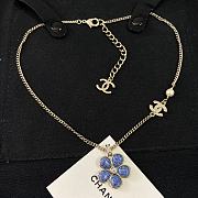 Chanel Blue Camellia Enamel Crystal Necklace - 1