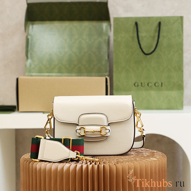 Gucci Horsebit 1955 mini shoulder bag in white leather 20.6*14.4*5.1cm - 1