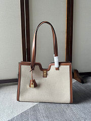 Celine Cabas 16 tote bag in natural textile and tan calfskin with gold finishing 37×15×27 cm - 1