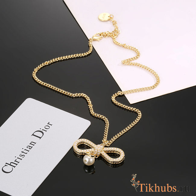 Christian Dior ribbon bow necklace with a gold-plated chain - 1
