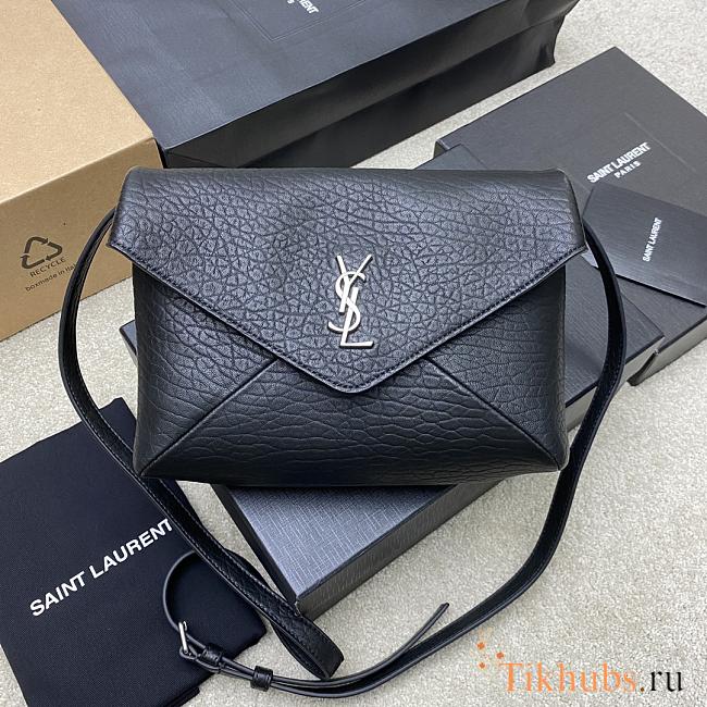 Saint Laurent Cassandre Envelope Messenger Bag in black lambskin leather 23×16.5×6cm - 1