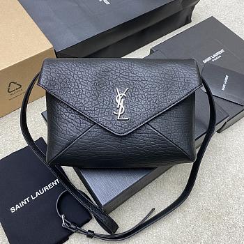 Saint Laurent Cassandre Envelope Messenger Bag in black lambskin leather 23×16.5×6cm